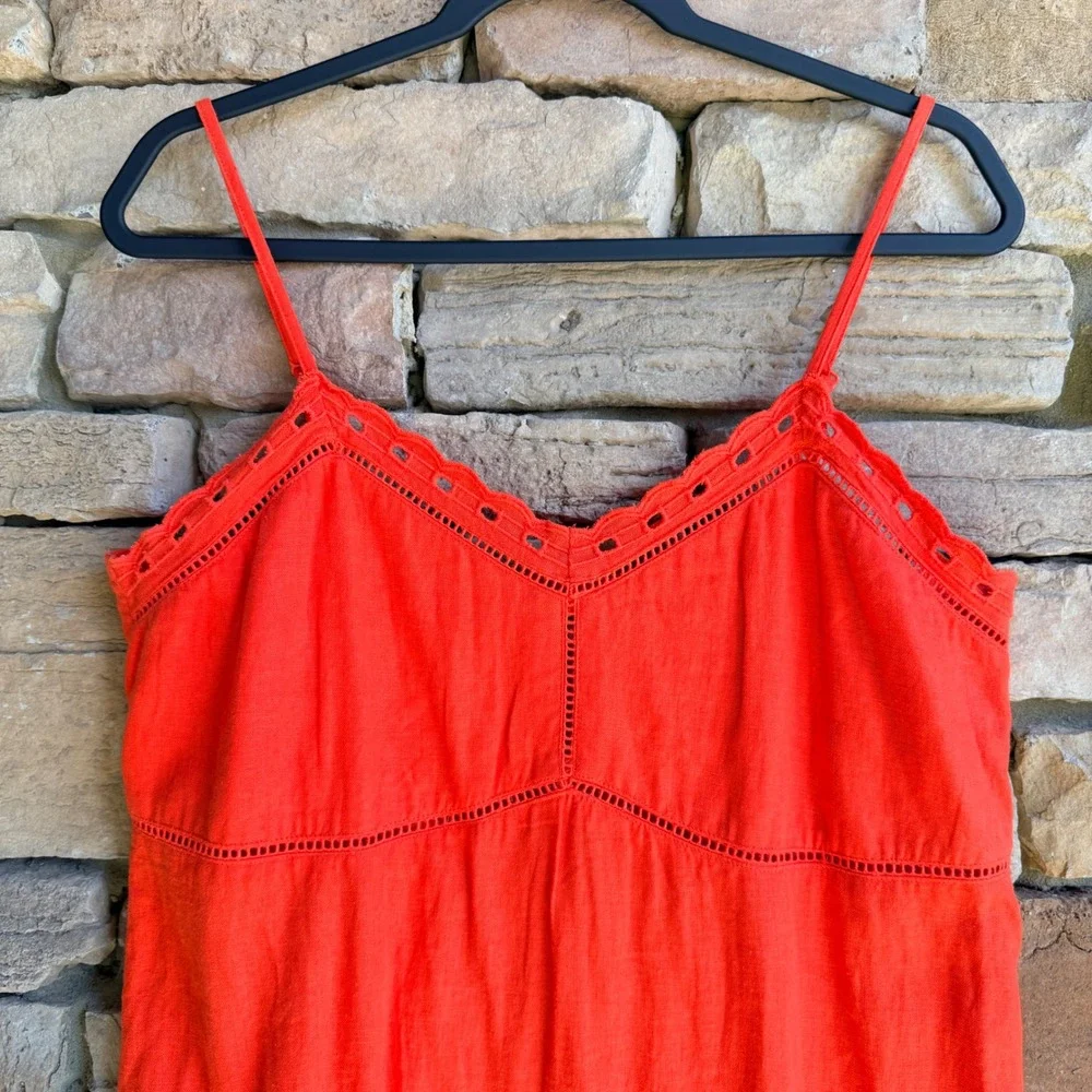 Gap L Linen Blend Orange Eyelet Trim Maxi Slip Dress Coastal Cottage Vacation - Picture 5 of 14